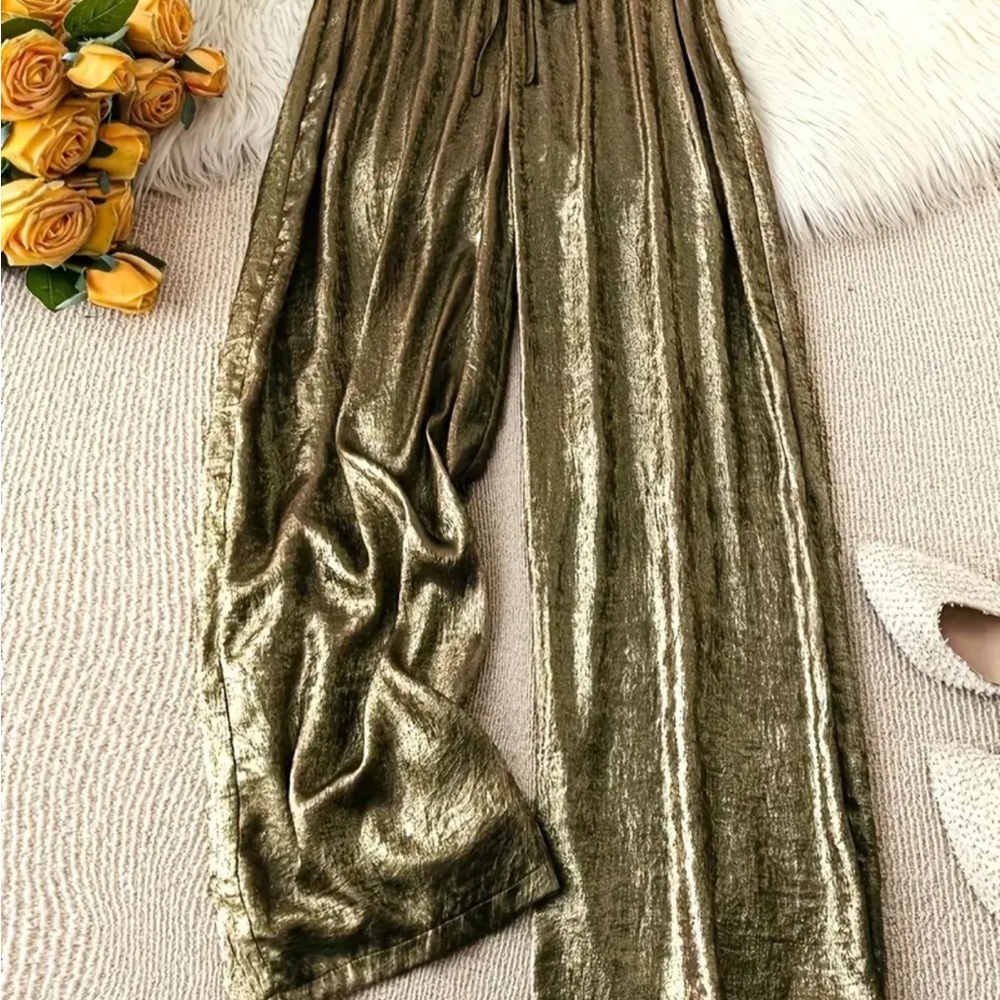 Velvet Gold Wide-Leg Pants